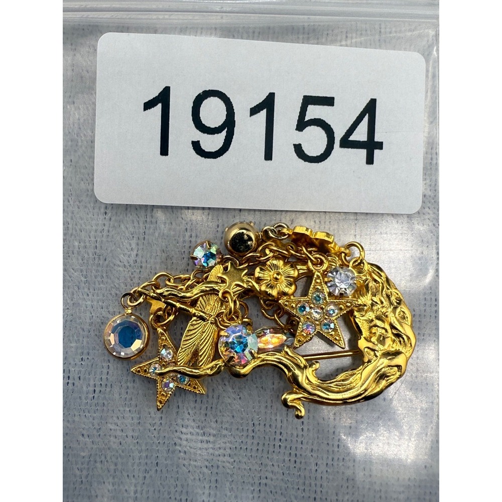 Vintage Celestial Brooch Moon Stars Dragonfly - Picture 5 of 5